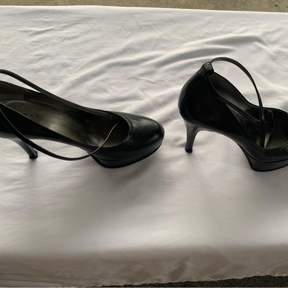 Guess by Marciano Black Leather Ankle-Strap Round-Toe Pumps - Picture 3 of 5